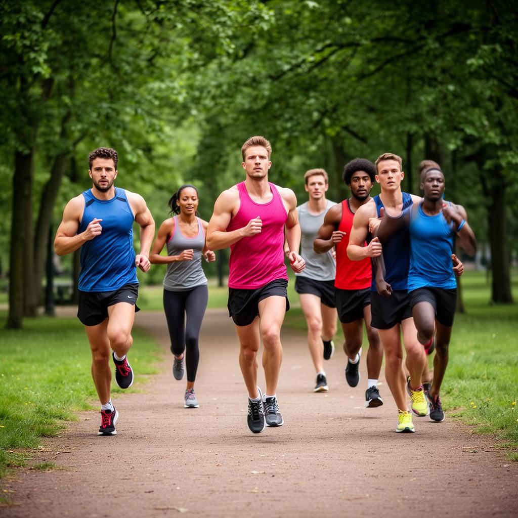 Runners training outdoors