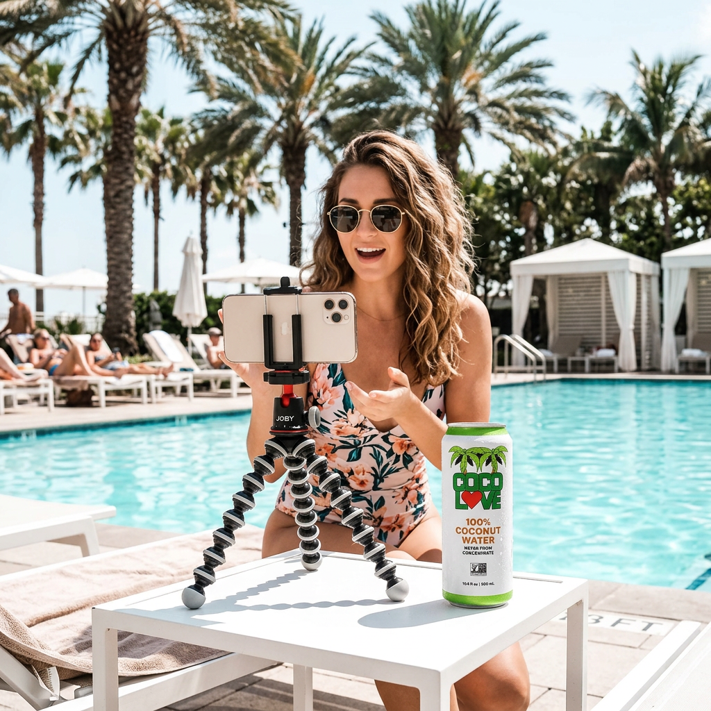 Creator filming content with CocoLove coconut water